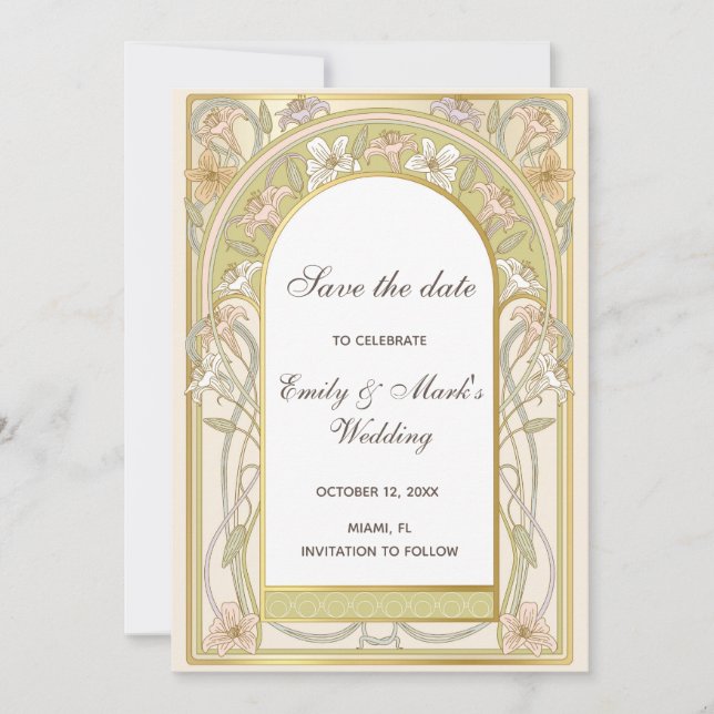 Vintage retro wedding floral save the date (Front)