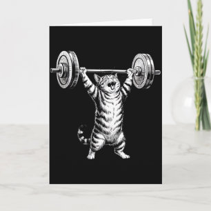 Vintage Retro Weight Lifting Gym Funny Cat Deadlif Card