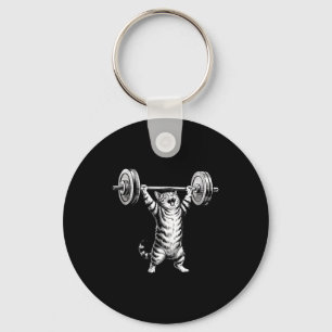 Vintage Retro Weight Lifting Gym Funny Cat Deadlif Key Ring