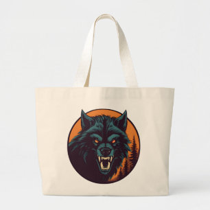 Vintage Retro Werewolf Comic Throwback Graphic Large Tote Bag