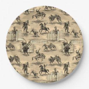 Vintage Retro Western Rodeo Cowboy Paper Plate