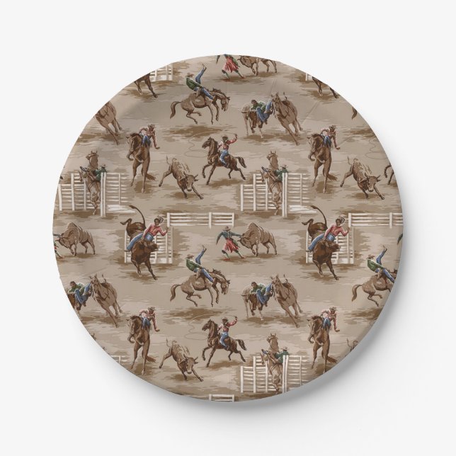 Vintage Retro Western Rodeo Cowboy Paper Plates (Front)