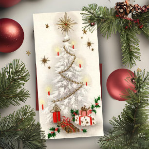 Vintage Retro White and Gold Christmas Tree Custom Holiday Card