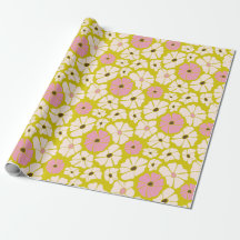 Vintage retro White & Pink poppies surface pattern