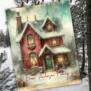Vintage Retro Winter Snow House Christmas Holidays Postcard