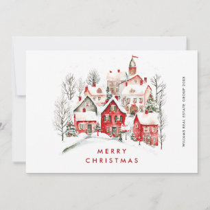 Vintage Retro Winter Town Christmas Corporate Holiday Card