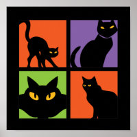Vintage Retro Witch Black Cat Halloween Pop Art