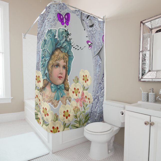 Vintage Retro Woman Floral Shower Curtain (In Situ)