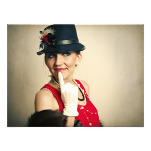 Vintage retro woman photo print