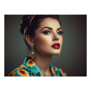 Vintage retro woman photo print