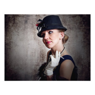 Vintage retro woman photo print