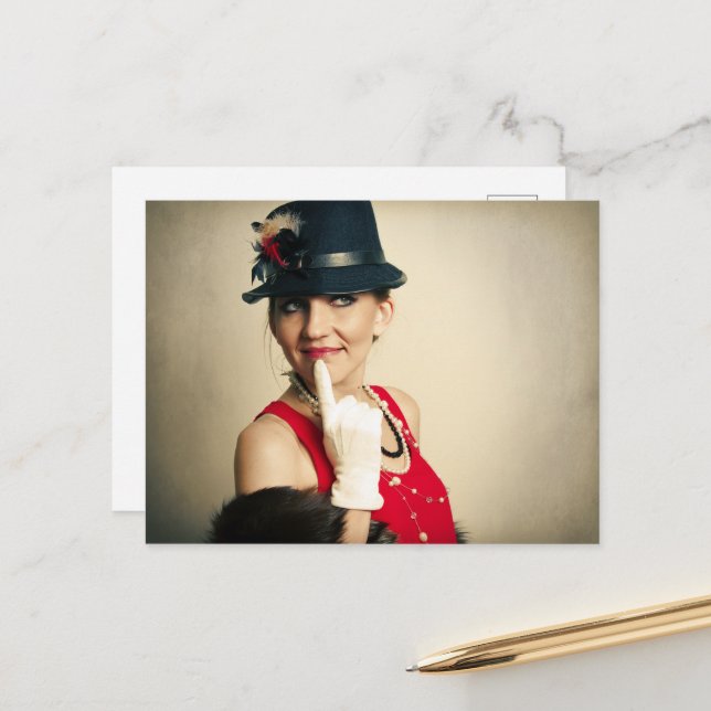 Vintage retro woman postcard (Front/Back In Situ)