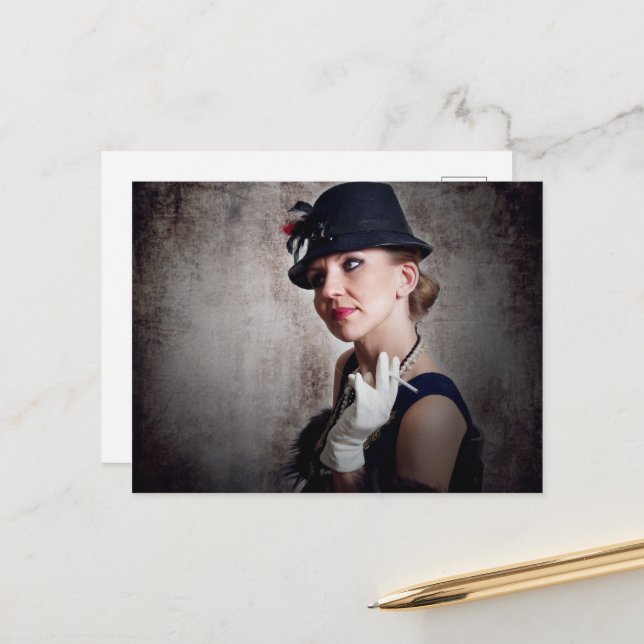 Vintage retro woman postcard (Front/Back In Situ)