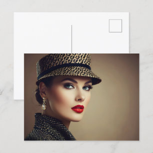 Vintage retro woman postcard