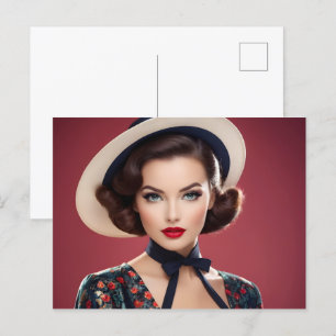 Vintage retro woman postcard