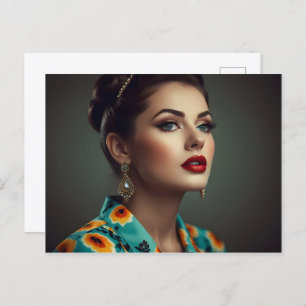 Vintage retro woman postcard