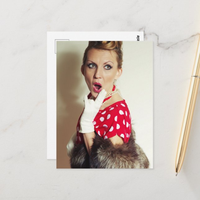 Vintage retro woman postcard (Front/Back In Situ)