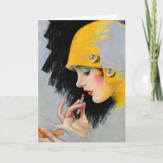 Vintage Retro Women 20s Hollywood Lipstick Girl Card (Front)