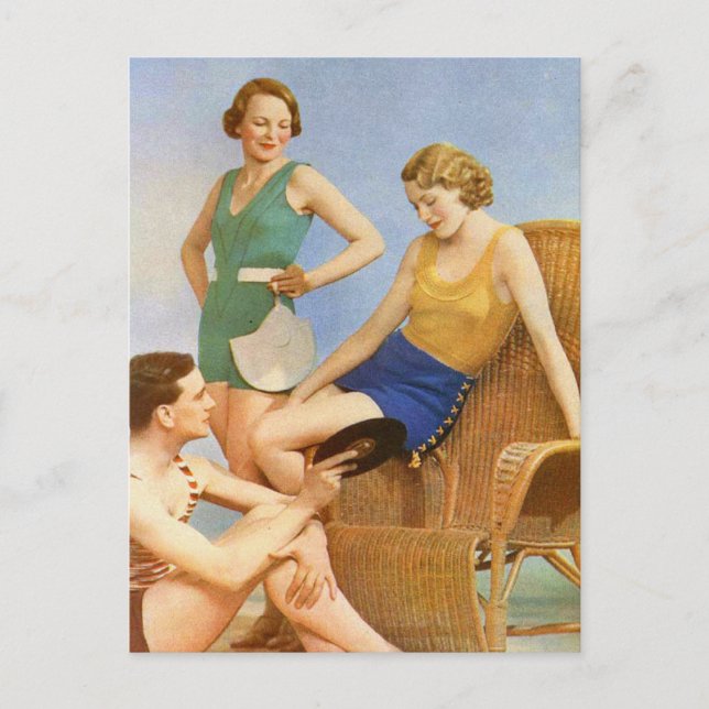 Vintage Retro Women 30s Swimwear Party Postcard (Front)