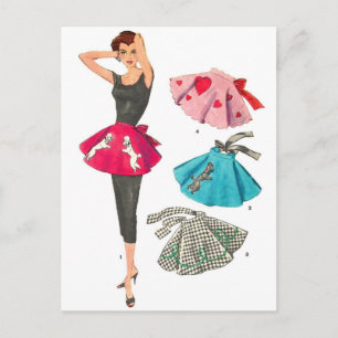 Vintage Retro Women 50s Fashion Poodle Skirt Apron Postcard