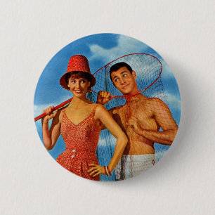 Vintage Retro Women 60s Dating Caught Um' Girl 6 Cm Round Badge