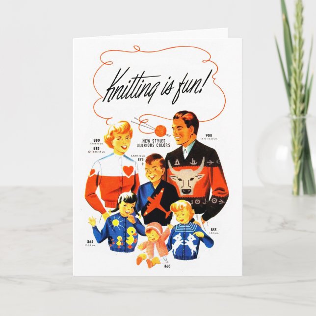 Vintage Retro Women 60s Knitting is Fun! Card (Front)