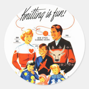 Vintage Retro Women 60s Knitting is Fun! Classic Round Sticker