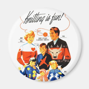 Vintage Retro Women 60s Knitting is Fun! Magnet