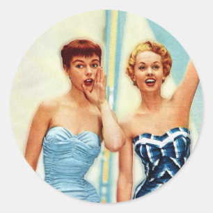 Vintage Retro Women 60s Swimwear Surfs Up! Classic Round Sticker