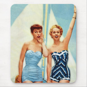 Vintage Retro Women 60s Swimwear Surfs Up! Mouse Mat