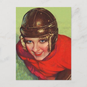 Vintage Retro Women Football Gridiron Girl Postcard