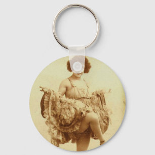 Vintage Retro Women French Can-Can Dancer Woman Key Ring