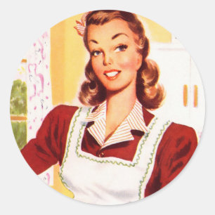 Vintage Retro Women Kitsch 50s Kitchen Magic Classic Round Sticker