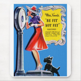 Vintage Retro Women Kitsch Be Fit, Not Fat Book Mouse Mat
