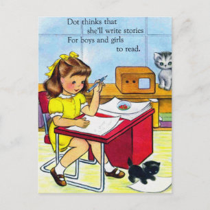 Vintage Retro Women Kitsch Dot thinks She'll Write Postcard