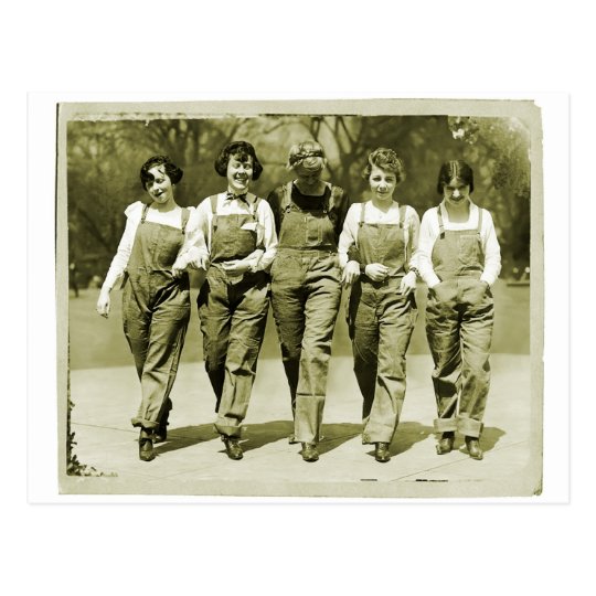 Vintage Retro Women Kitsch Jeans Overalls Girls Postcard