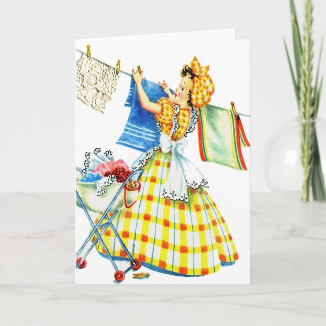 Vintage Retro Women Kitsch Laundry Day Card (Front)