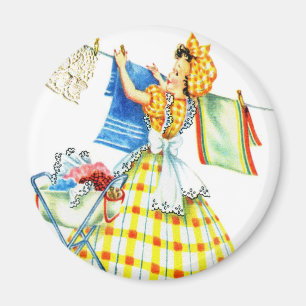Vintage Retro Women Kitsch Laundry Day Magnet