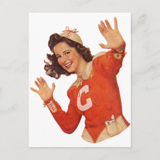 Vintage Retro Women Kitsch Smoking Cheerleader Postcard (Front)