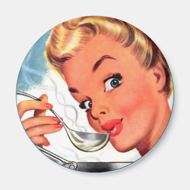 Vintage Retro Women Kitsch Soups Ready! Ad Magnet (Front)
