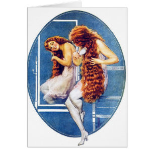 Vintage Retro Women Magazine Illustration Red Hair