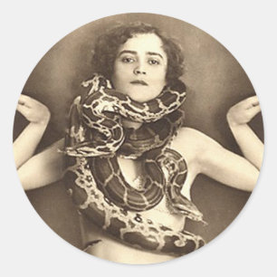 Vintage Retro Women Sideshow Snake Charmer Classic Round Sticker