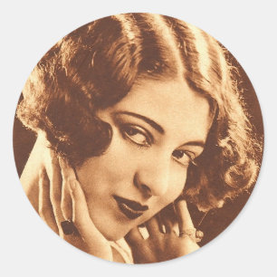 Vintage Retro Women Silent Film Star Classic Round Sticker