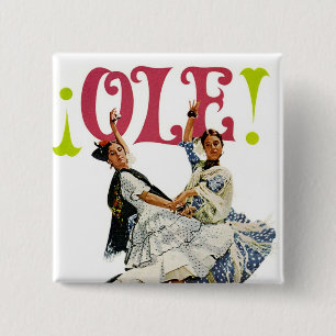 Vintage Retro Women Spainish Flamenco Dancers Ole! 15 Cm Square Badge