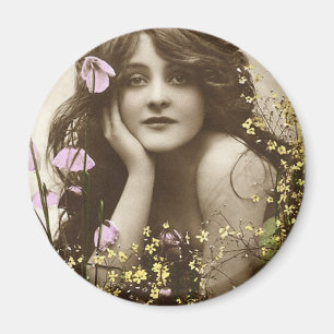 Vintage Retro Women Victorian Flower Girl Magnet
