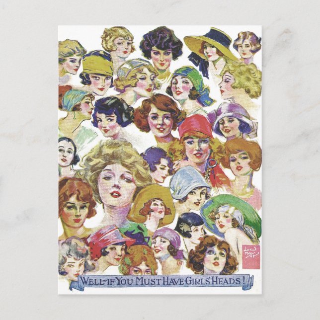 Vintage Retro Women Women''s Faces Illustration Postcard (Front)
