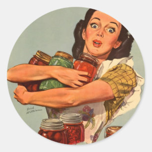 Vintage Retro Women WW2 Of Course I Can! Classic Round Sticker