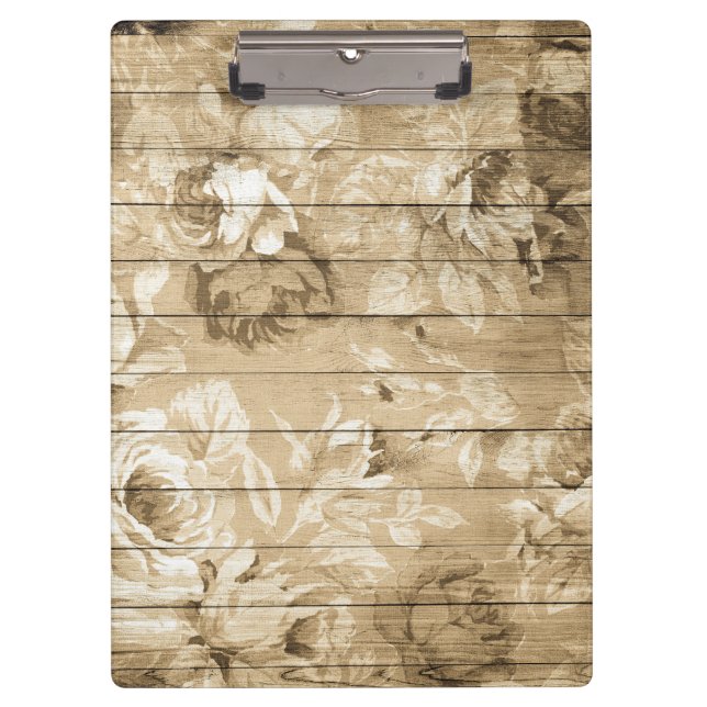 Vintage Retro Wooden Background Modern Elegant Clipboard (Front)