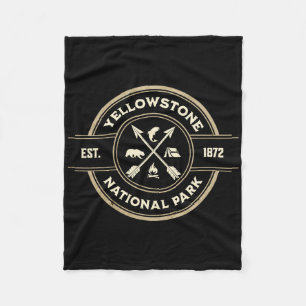 Vintage Retro Yellowstone National Park Hiking Fleece Blanket