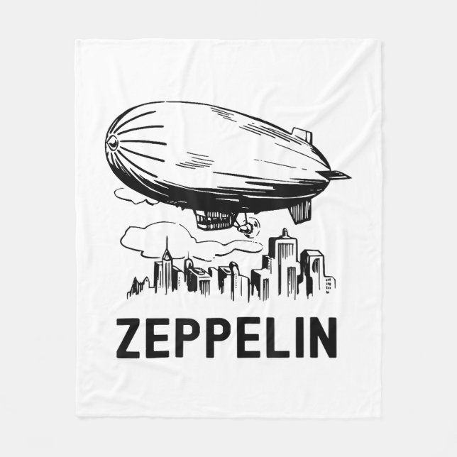 Vintage Retro Zeppelin - Dirigible Airship Sketch Fleece Blanket (Front)
